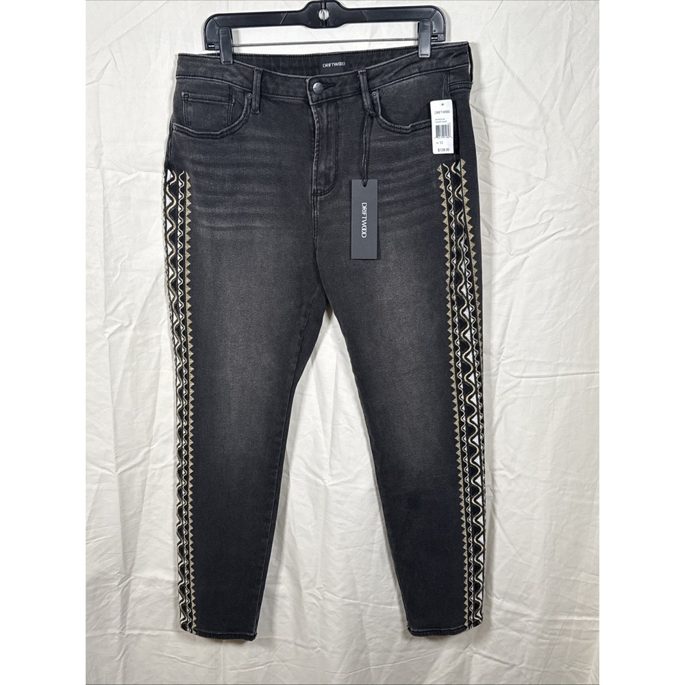 Driftwood Jackie Embroidered Jeans‎ Women's Size 32 Washed Black NWT